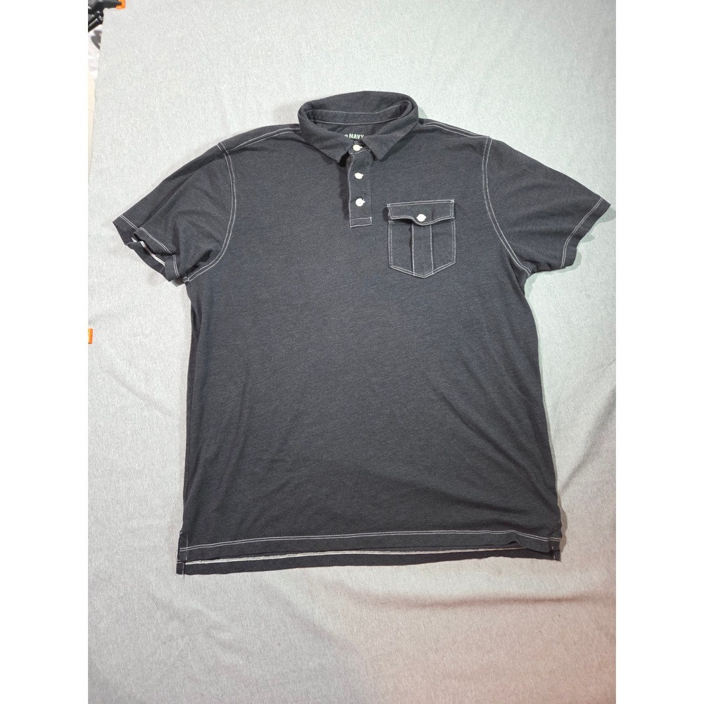 Old Navy Mens Large Gray Polo Shirt Contrast Stitch Short Sleeve Pocket Charcoal